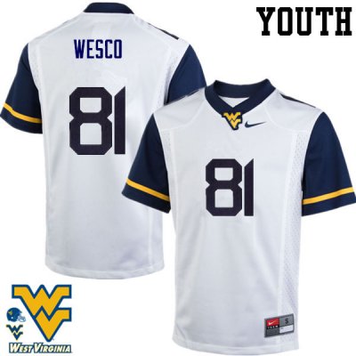 Youth West Virginia Mountaineers NCAA #81 Trevon Wesco White Authentic Nike Stitched College Football Jersey OC15W86NX